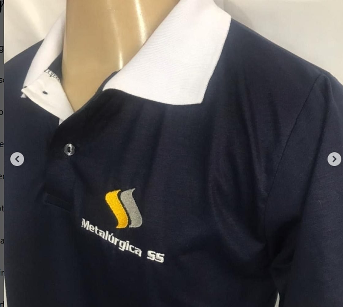Detalhe do bordado e acabamento em camisa polo da Uniforte
